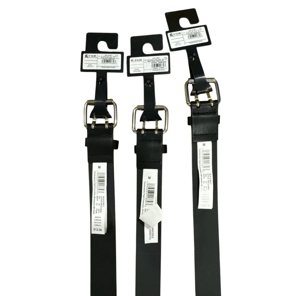 3(PACK) New Target Art Class Kids Black Belt with Silver Buckle & Grommets Size